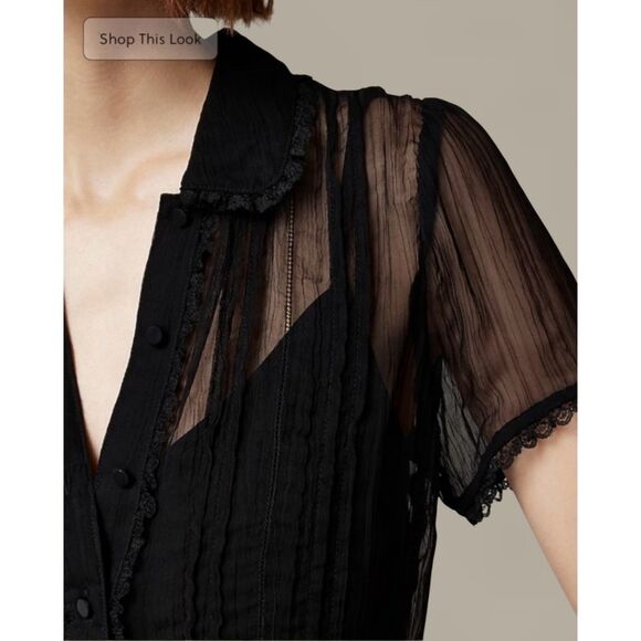 J.Crew Sheer lace-trim button-up shirt blouse in Black Size 10 NWT - Picture 2 of 12